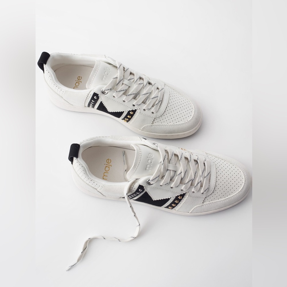Maje Paris White Leather Suede Sneakers with Star Stud Detail Size 40 US 9.5–10 - Picture 3 of 10